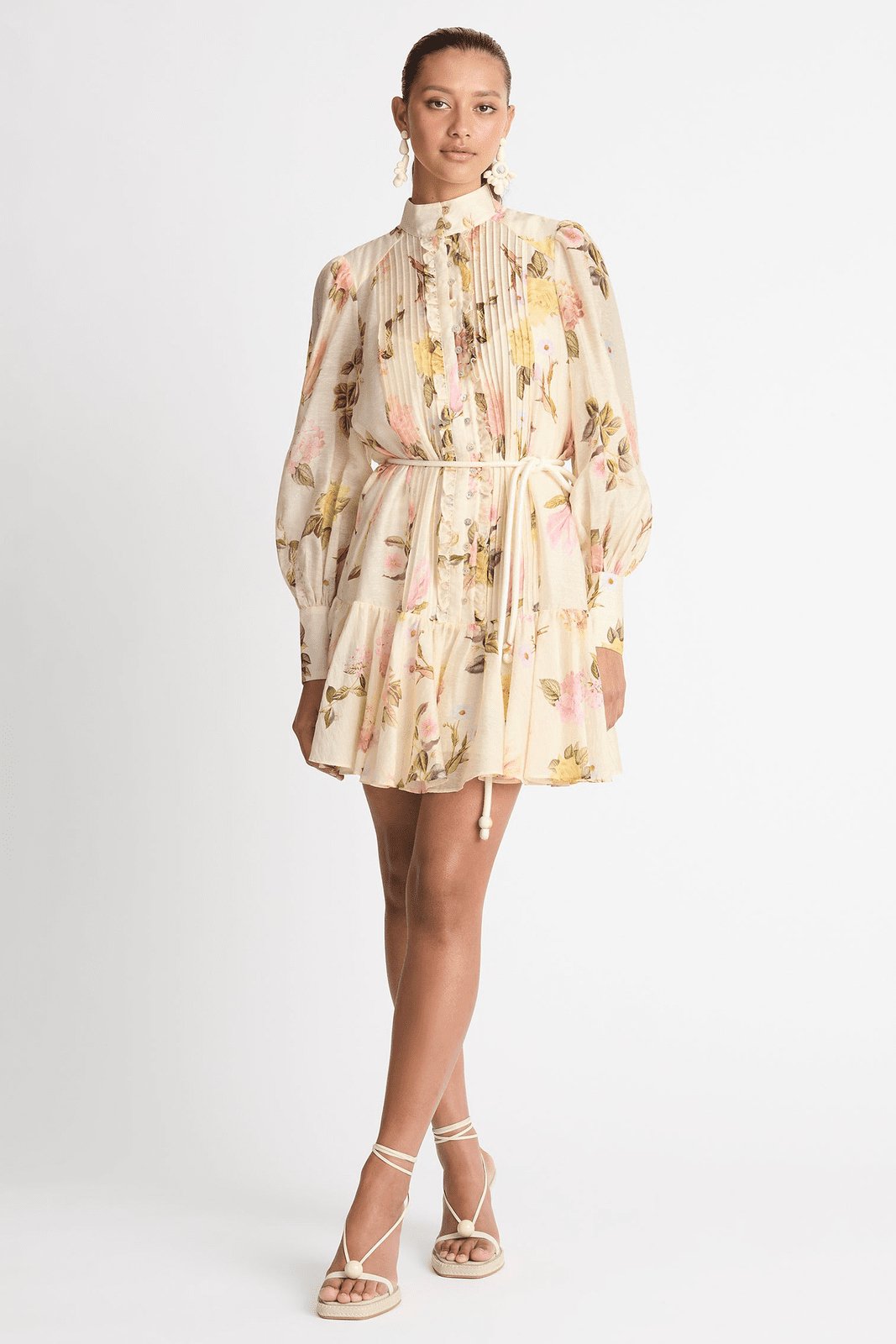 Alva Baskılı Dantelli Katlı Mini Gömlek Elbise