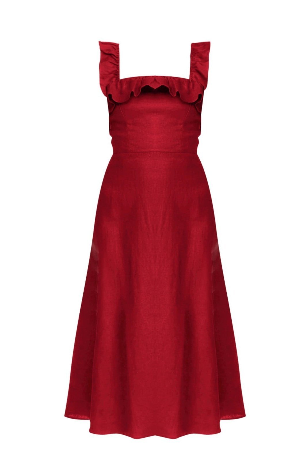 Alyss Fırfırlı Askılı Yırtmaçlı Midi Elbise