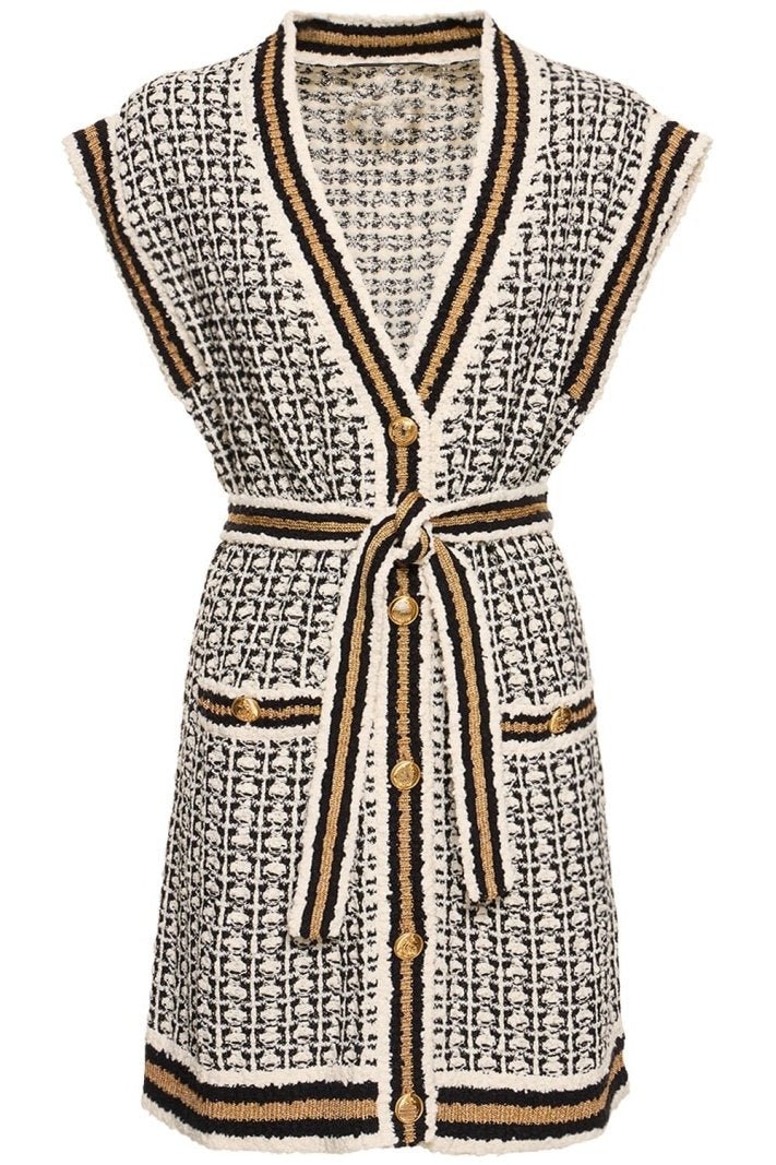 Alyssa Kontrast Kuşaklı Örme Yelek Hırka