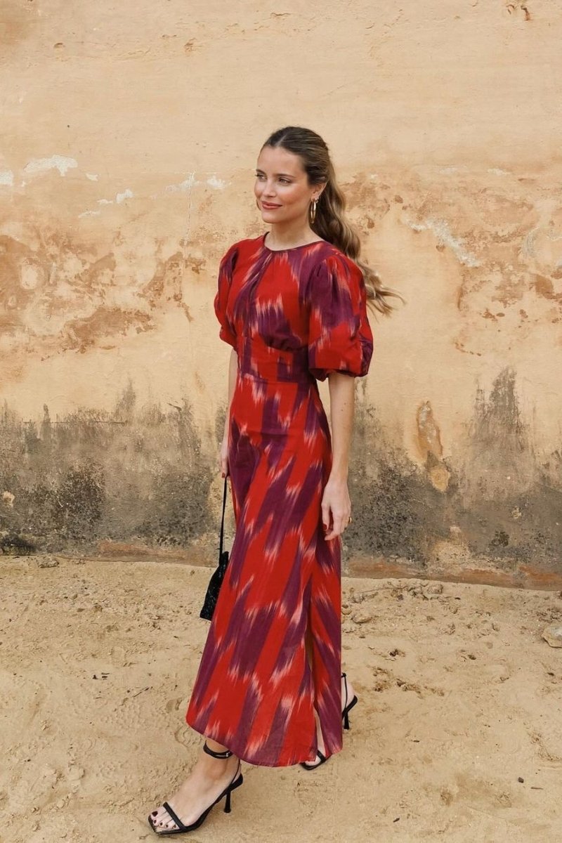 Amelia Batik Balon Kol Midi Elbise