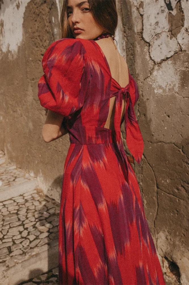 Amelia Batik Balon Kol Midi Elbise