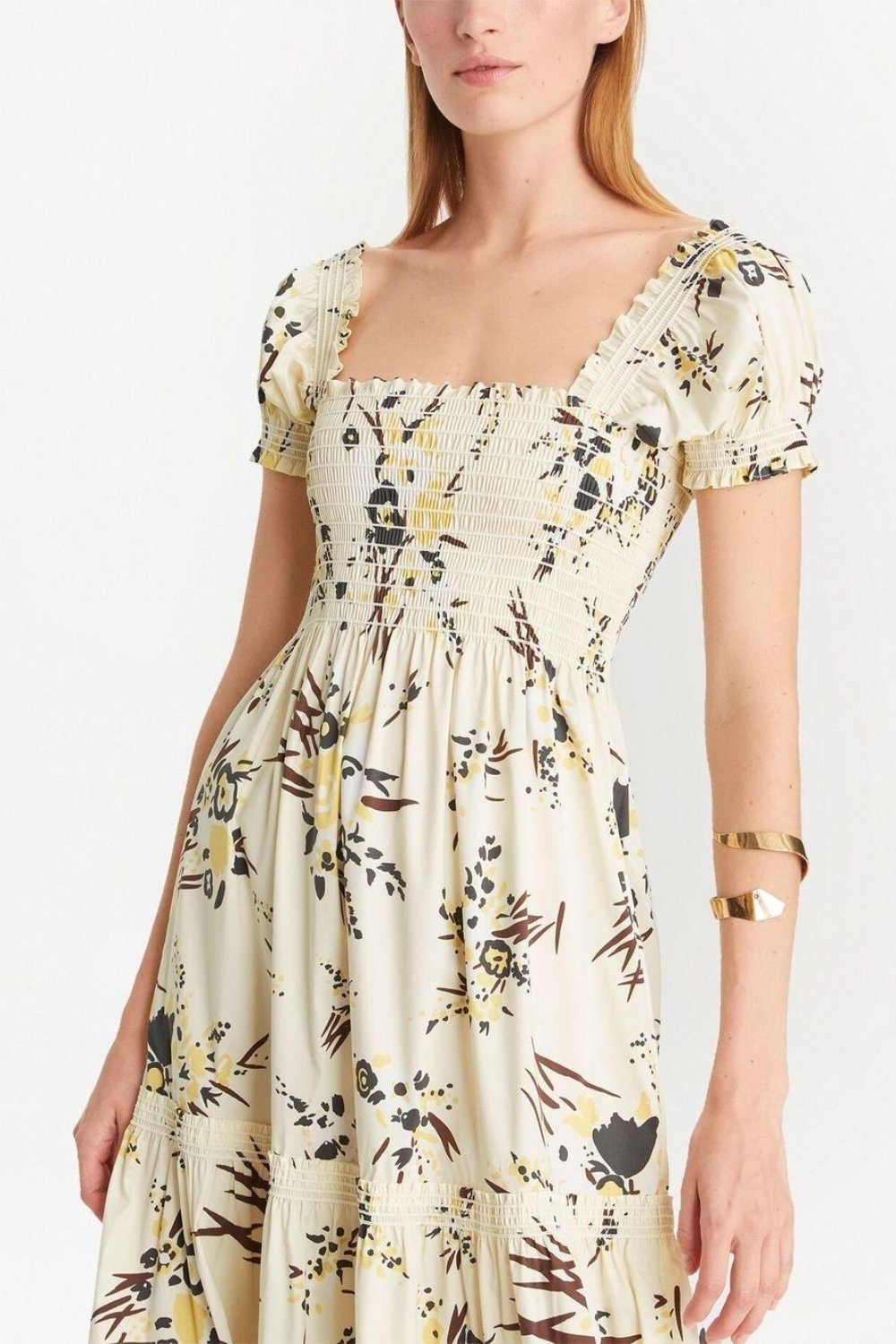 Amity Baskılı Büzgülü Korsajlı Uzun Elbise