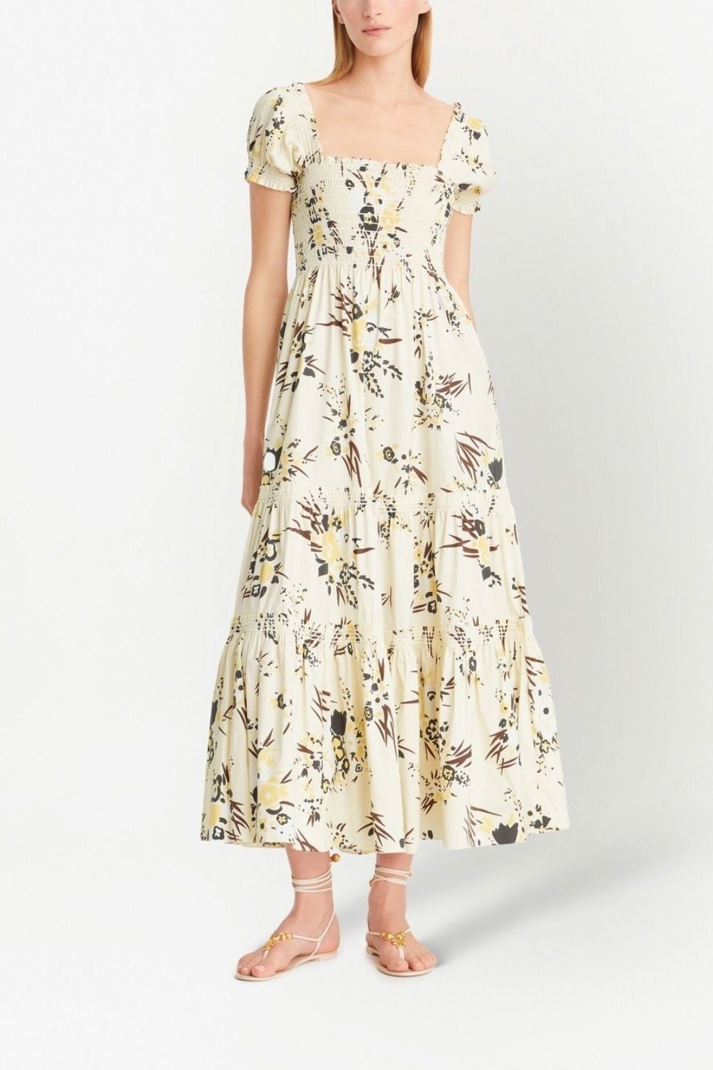 Amity Baskılı Büzgülü Korsajlı Uzun Elbise