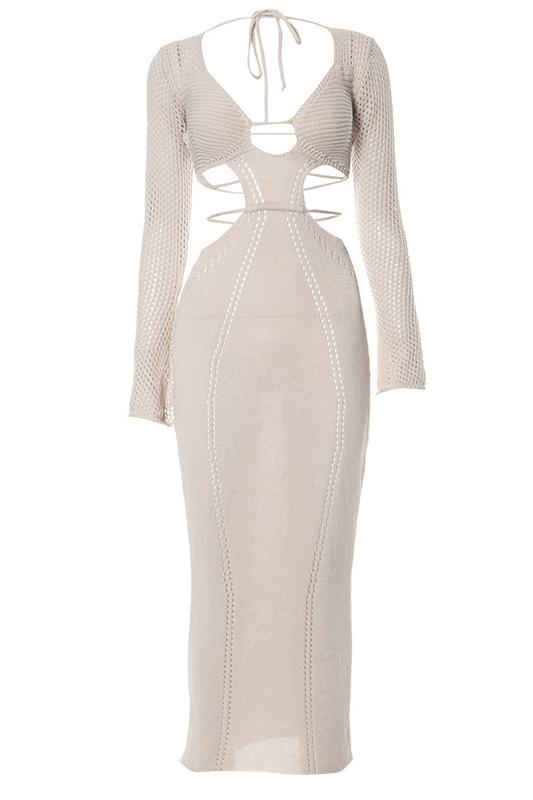 Antonia Cut-Out Sırtı Açık Tığ İşi Maxi Elbise