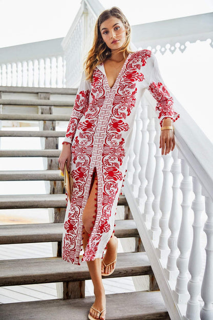 Antonia İşlemeli Slip Midi Elbise