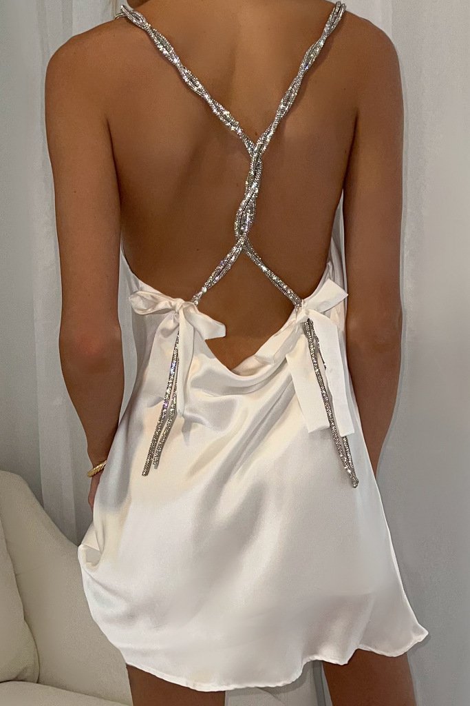 Arlene Diamante Sırtı Açık Mini Elbise