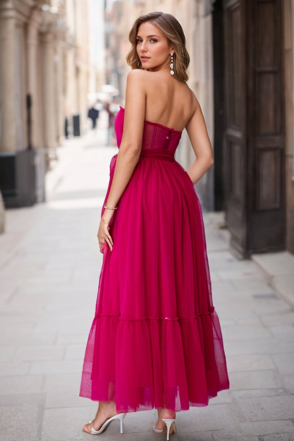 Astrid Büzgülü Tül Papyonlu Midi Elbise