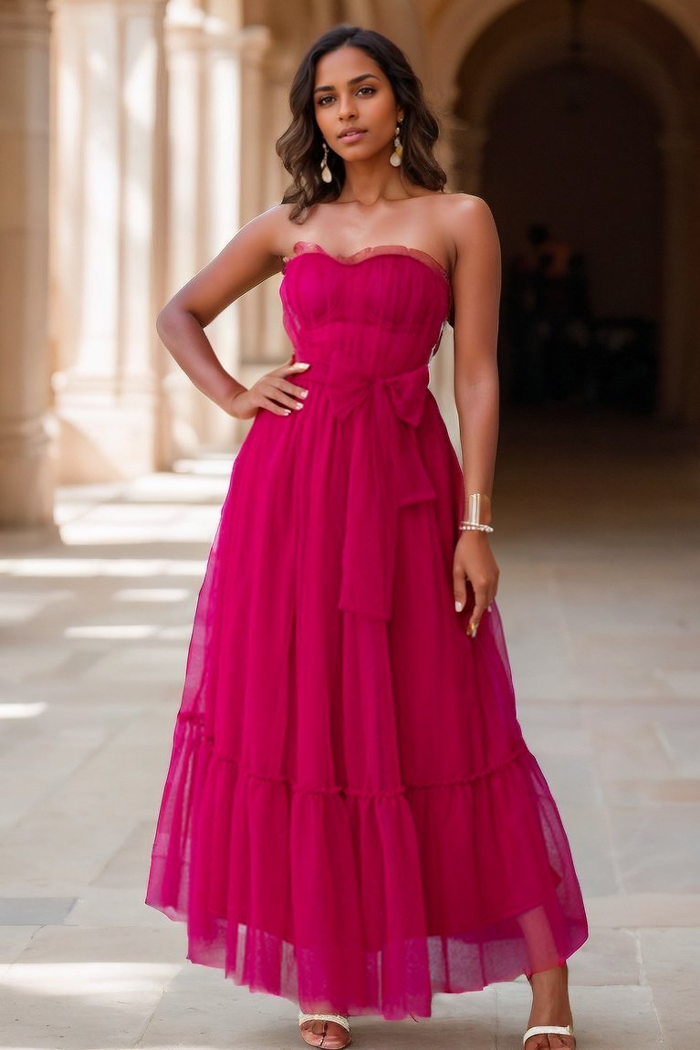 Astrid Büzgülü Tül Papyonlu Midi Elbise