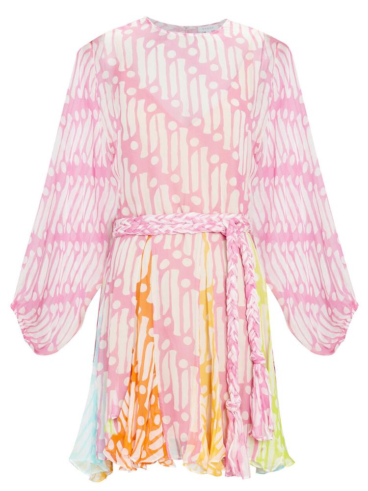 Astrid Baskılı Yuvarlak Yaka Kuşaklı Tunik Mini Elbise