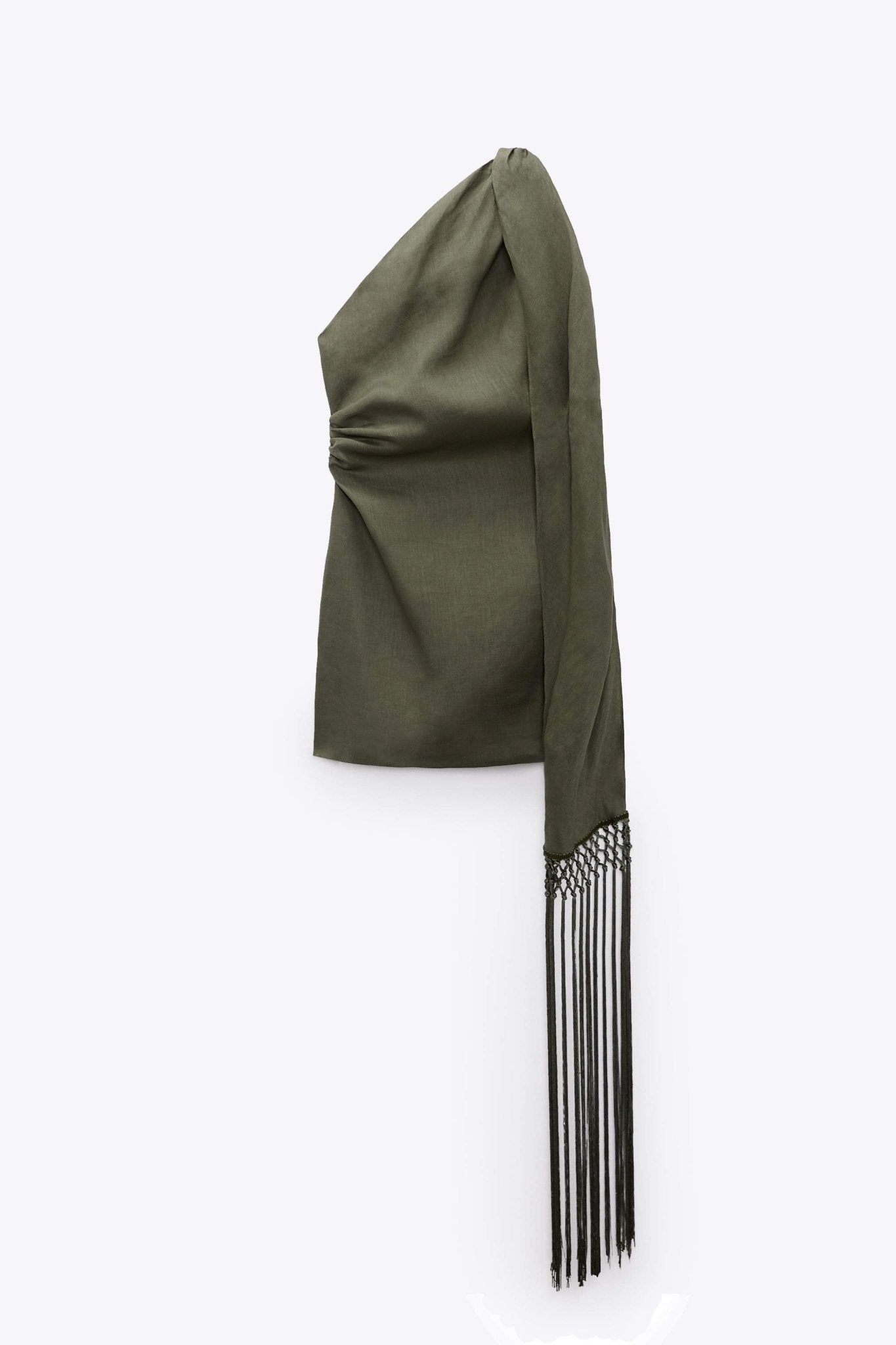 Ava Tek Omuz Püsküllü Keten Mini Elbise