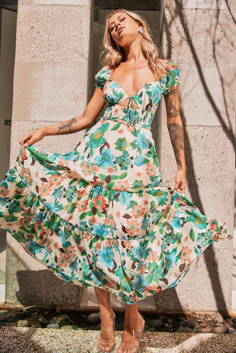 Beata Baskılı Kalpli Midi Elbise