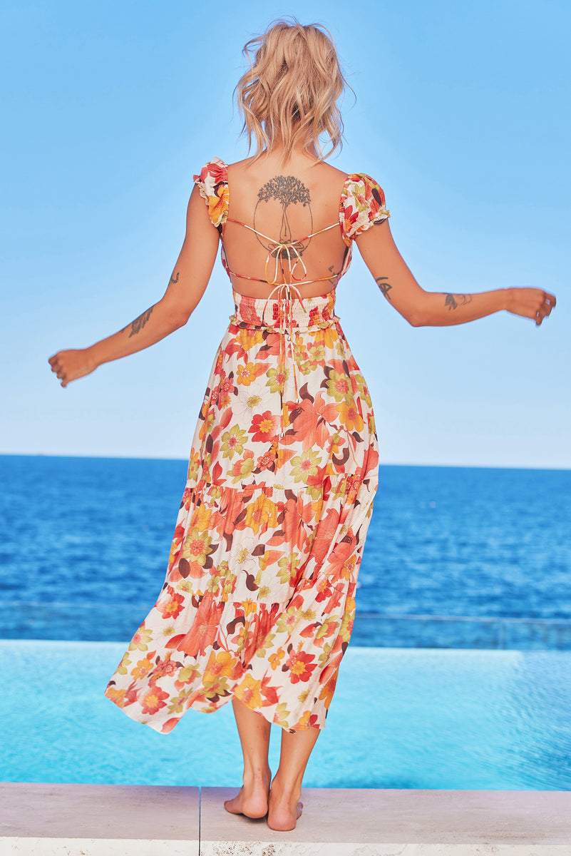 Beata Baskılı Kalpli Midi Elbise