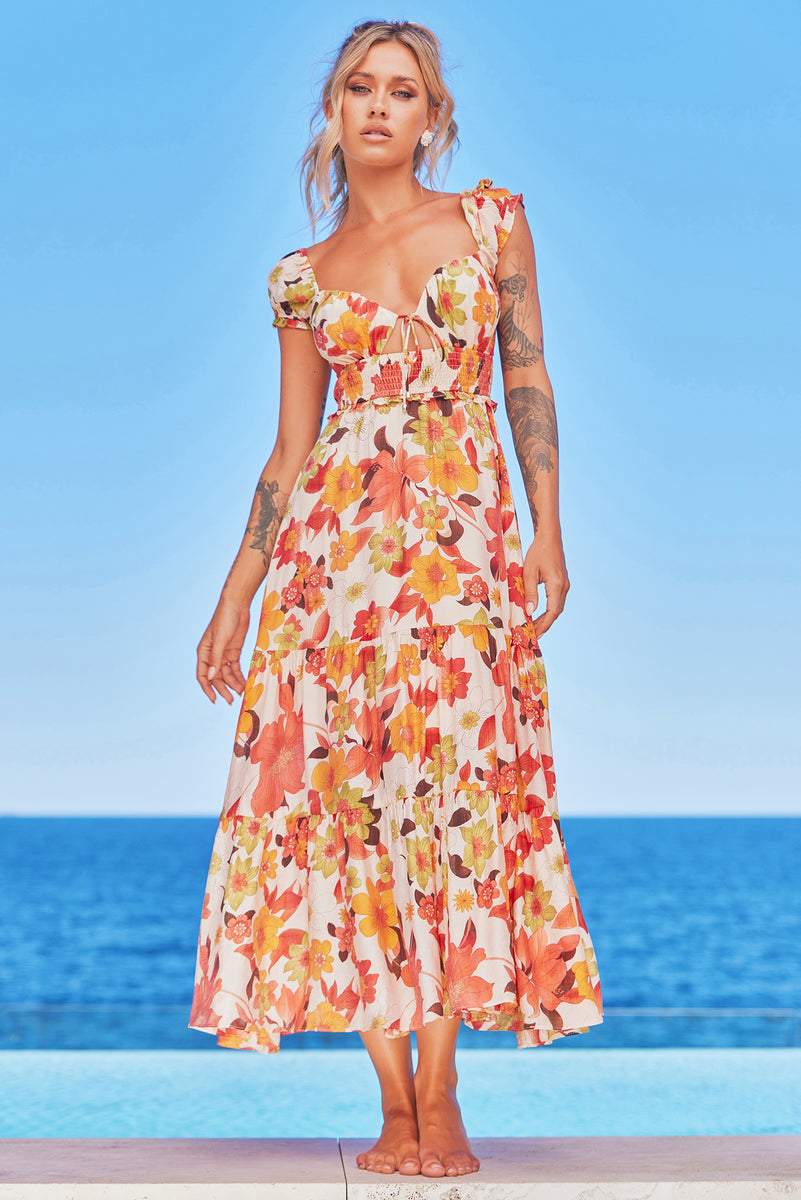 Beata Baskılı Kalpli Midi Elbise