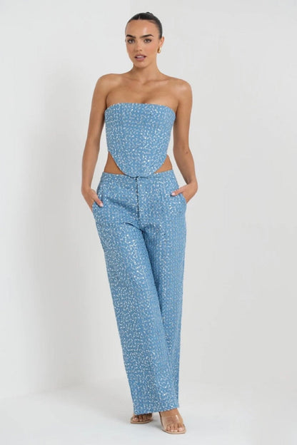 Belinda Payetler Denim Pantolon Takım