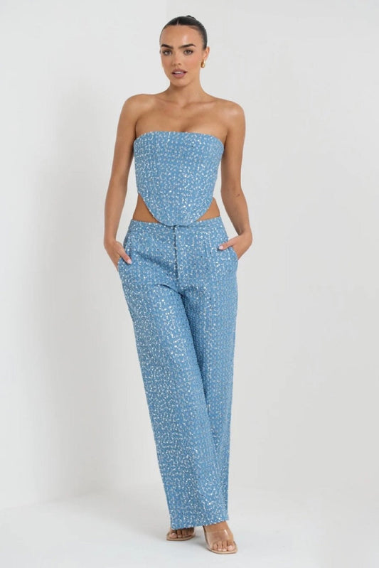Belinda Payetler Denim Pantolon Takım