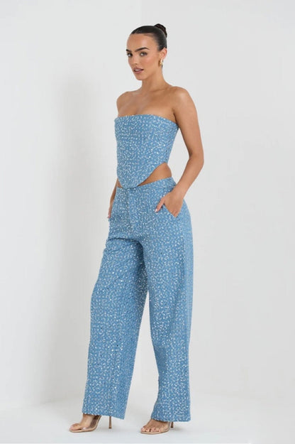 Belinda Payetler Denim Pantolon Takım