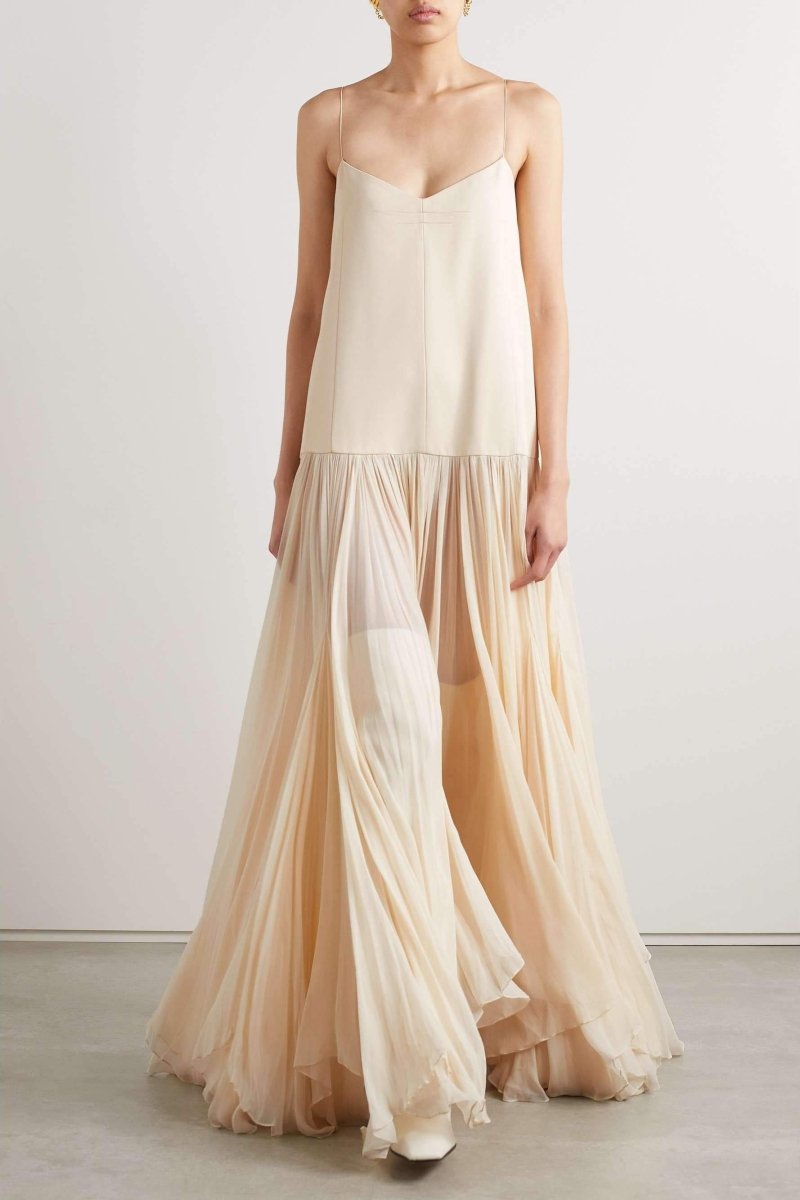 Belle Şifon Pileli Maxi Slip Elbise