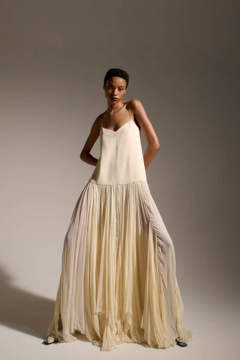 Belle Şifon Pileli Maxi Slip Elbise