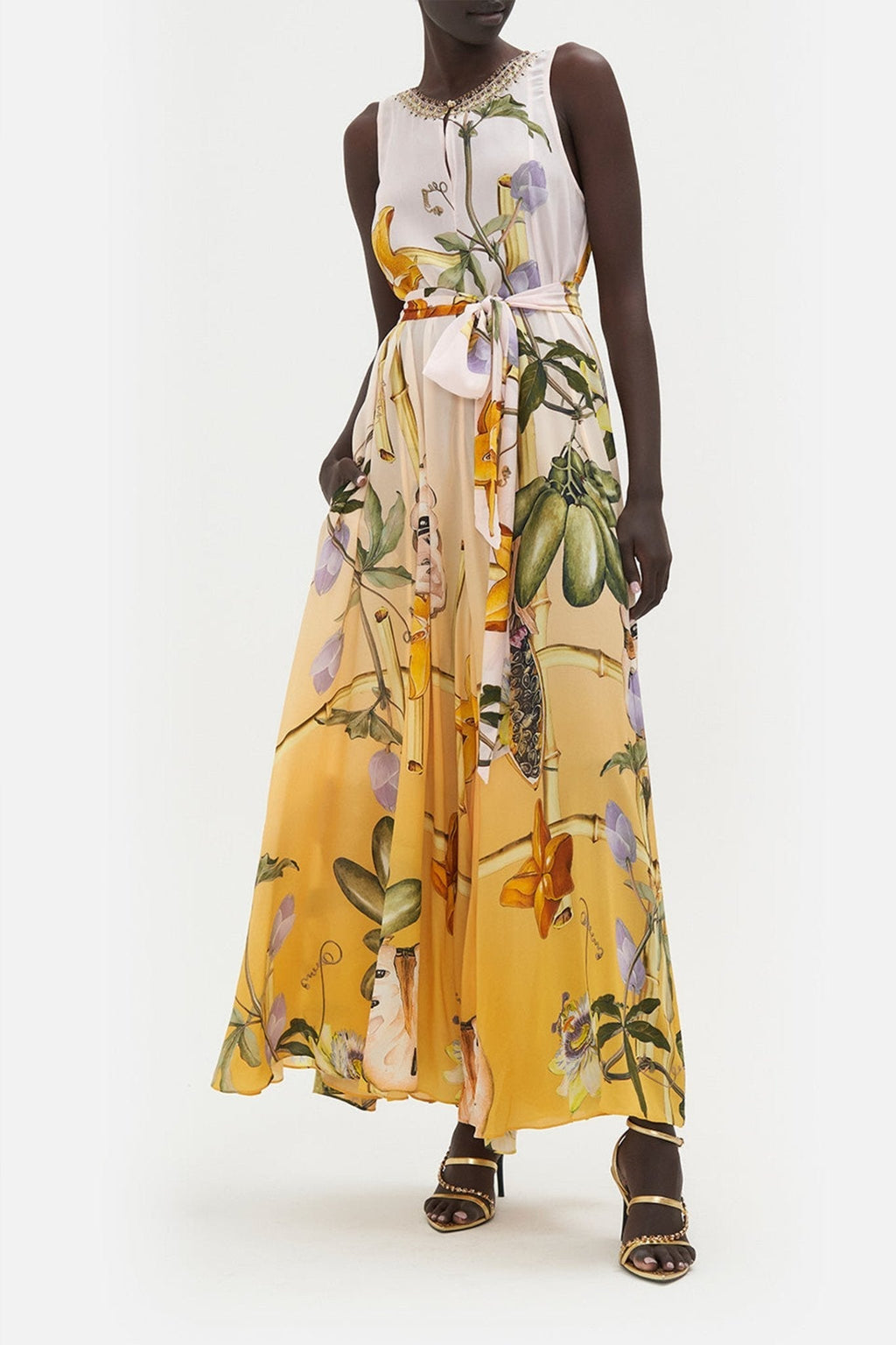 Bernice Baskılı Kuşaklı Uzun Çadır Elbise