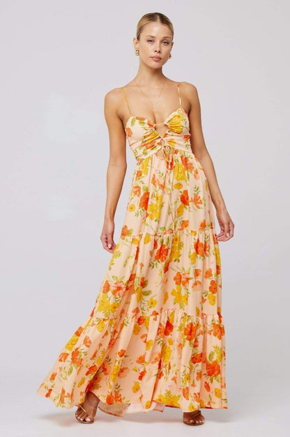 Beverly Baskılı Cut-Out Maxi Slip Elbise