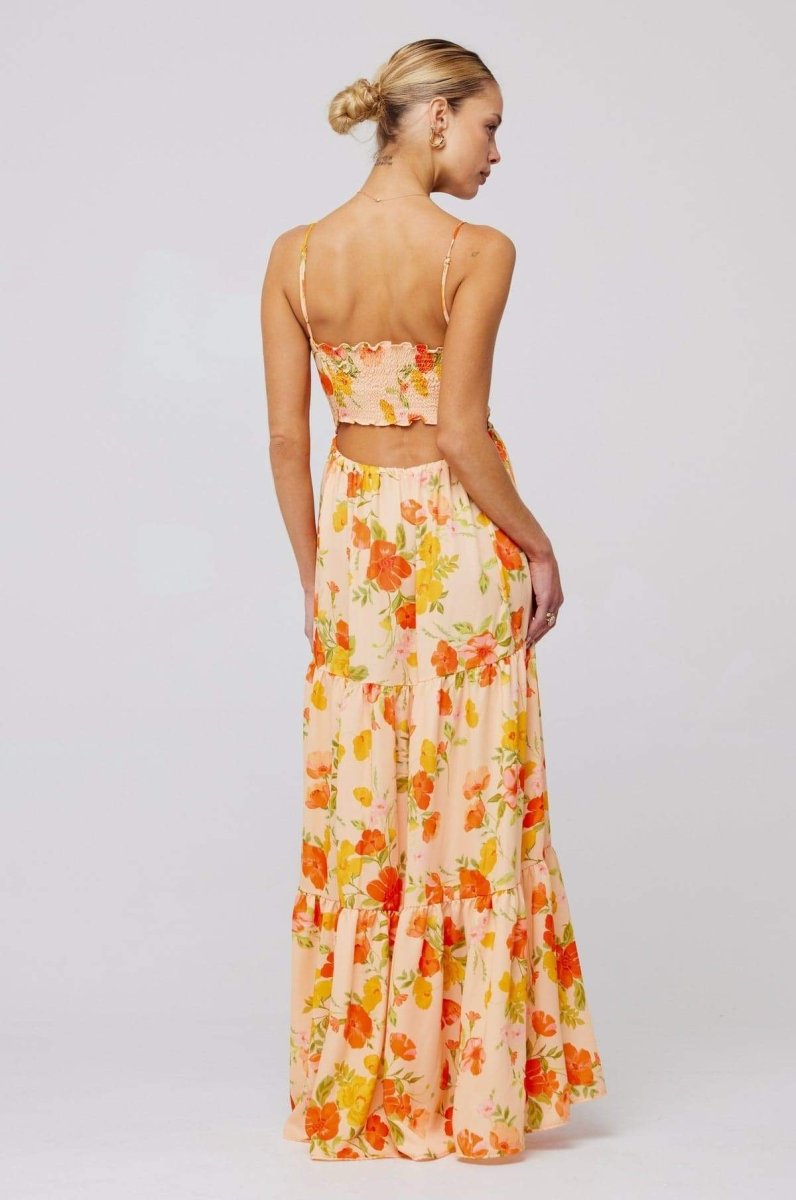 Beverly Baskılı Cut-Out Maxi Slip Elbise