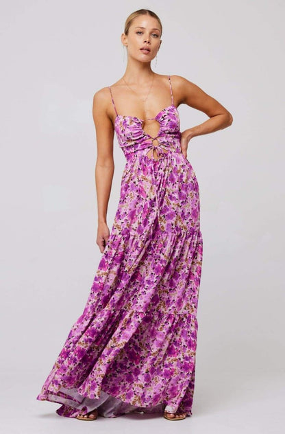 Beverly Baskılı Cut-Out Maxi Slip Elbise