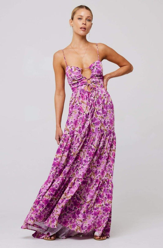 Beverly Baskılı Cut-Out Maxi Slip Elbise