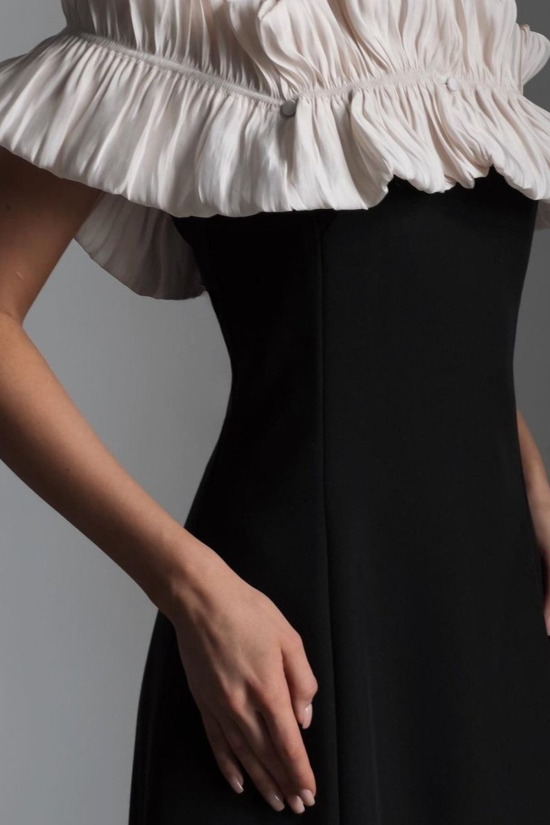 Bonnie Düşük Omuz Fırfırlı Maxi Elbise