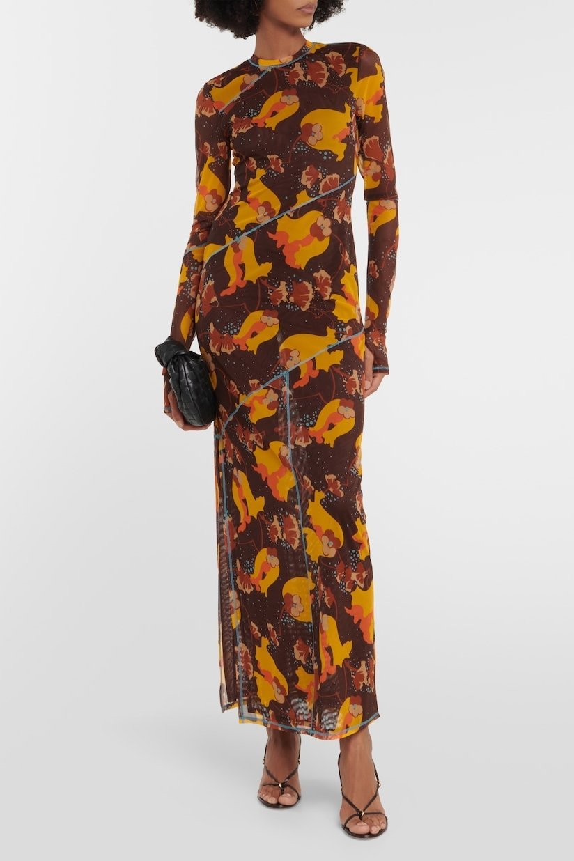 Breeda Baskılı Transparan Maxi File Elbise