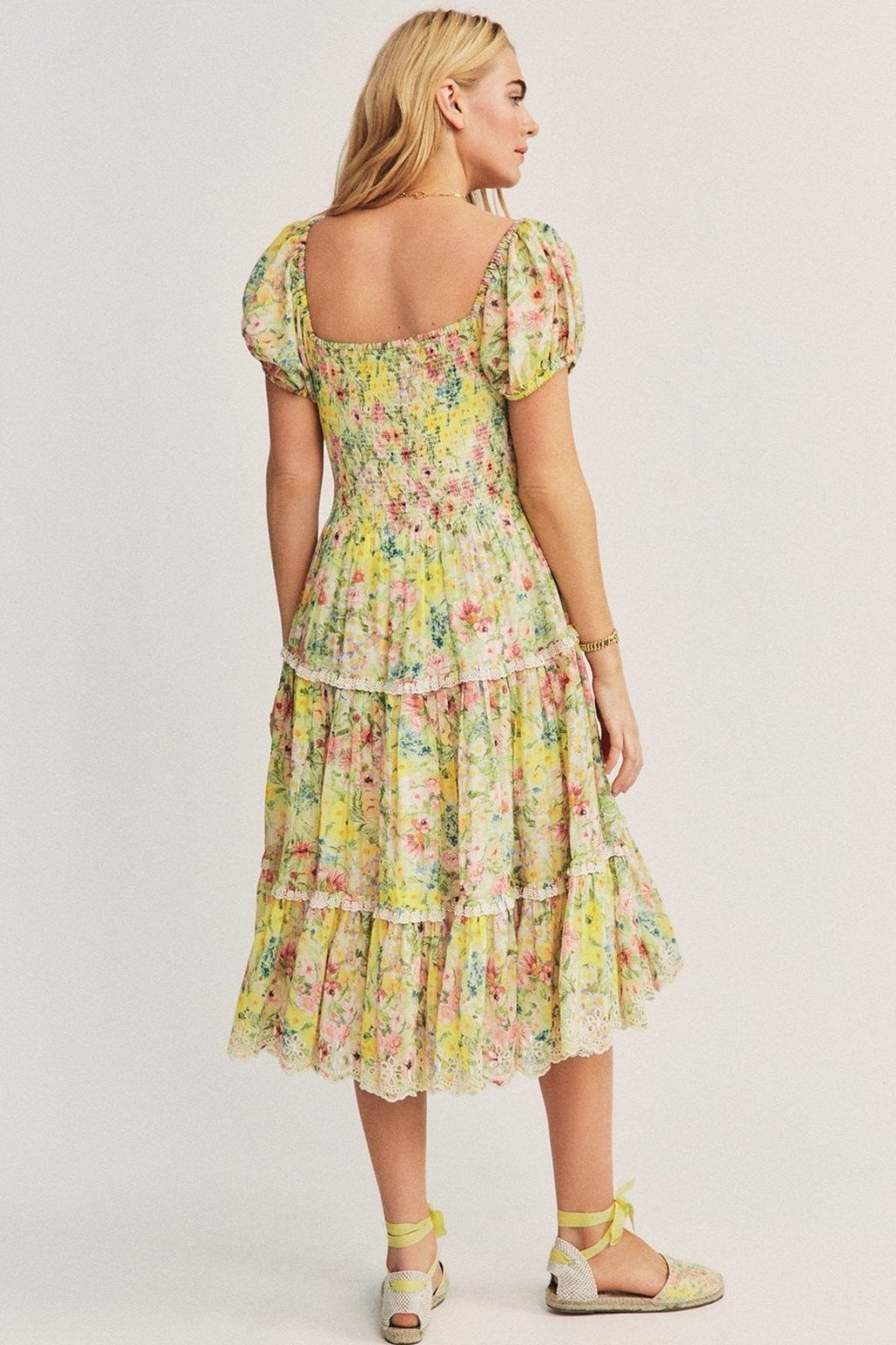 Brianna Baskılı Dantelli Midi Elbise