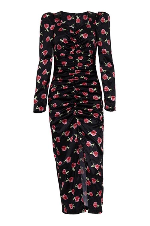 Brianna Baskılı Kalpli Midi Elbise