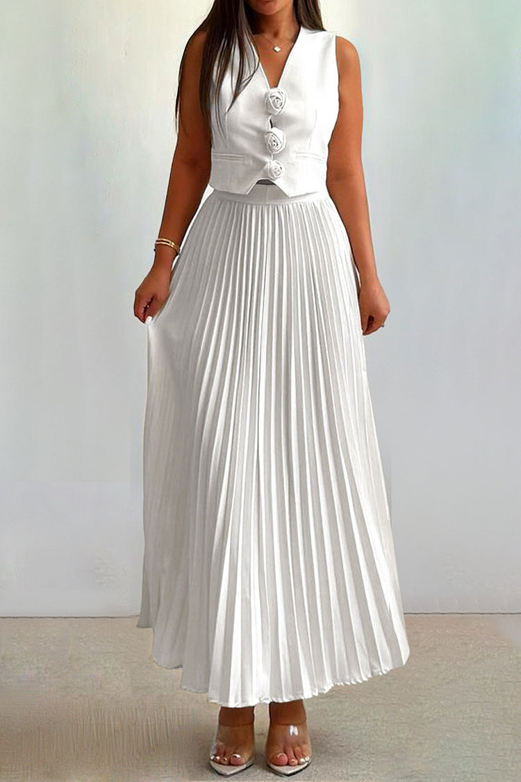 Madeline Rozet Pileli Etek Takım