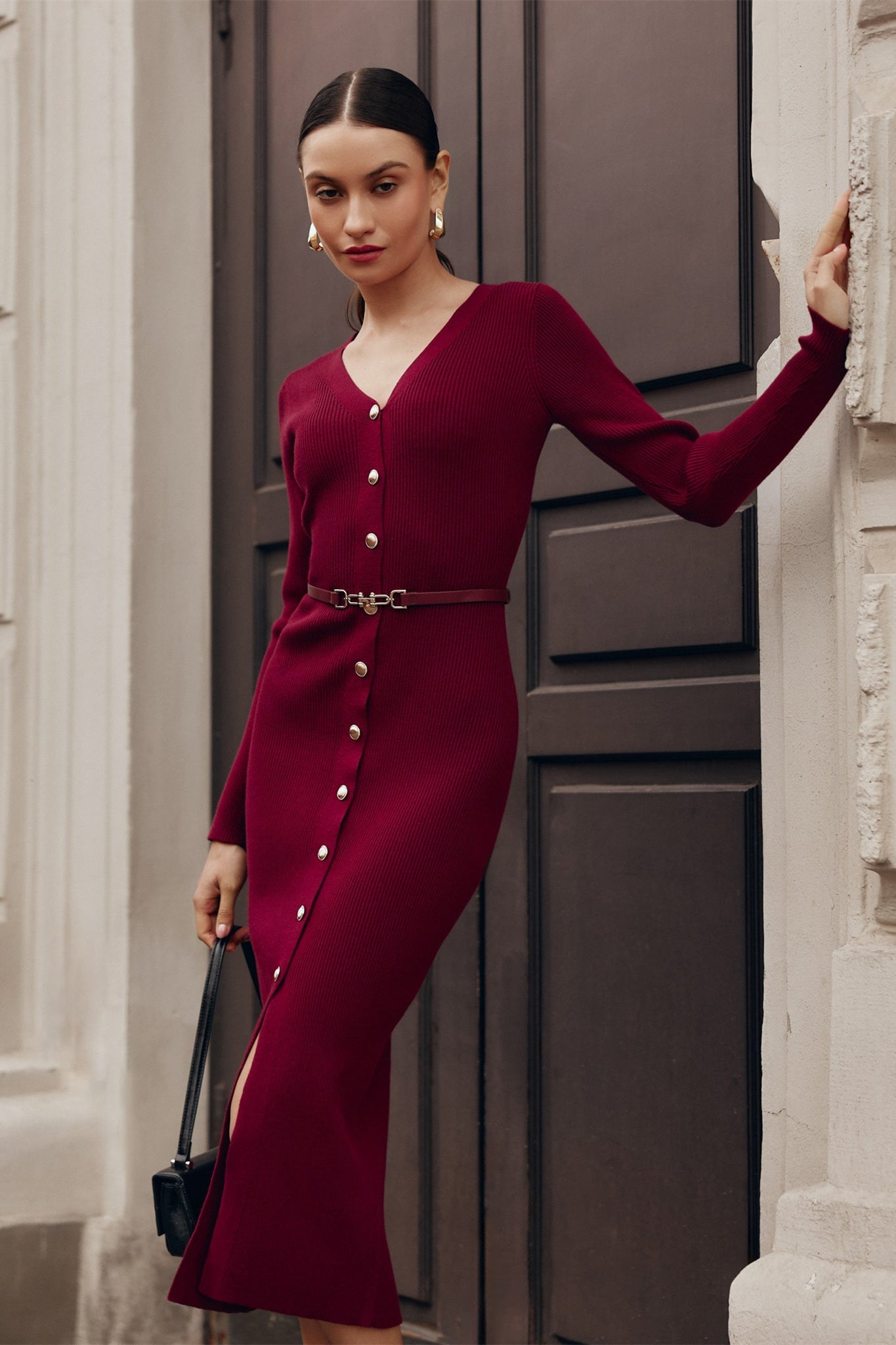 Alva V Yaka Triko Midi Elbise