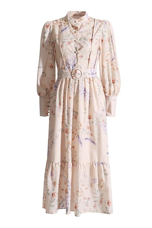 Caitlin Baskılı Kuşaklı Midi Elbise