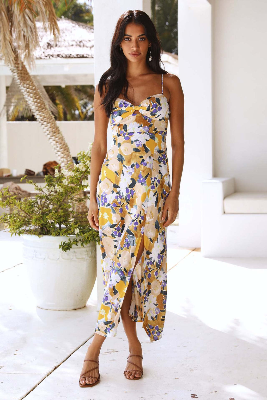 Candance Baskılı Yırtmaçlı Maxi Sundress
