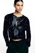 Cara Papyonlu Payet Crop Top