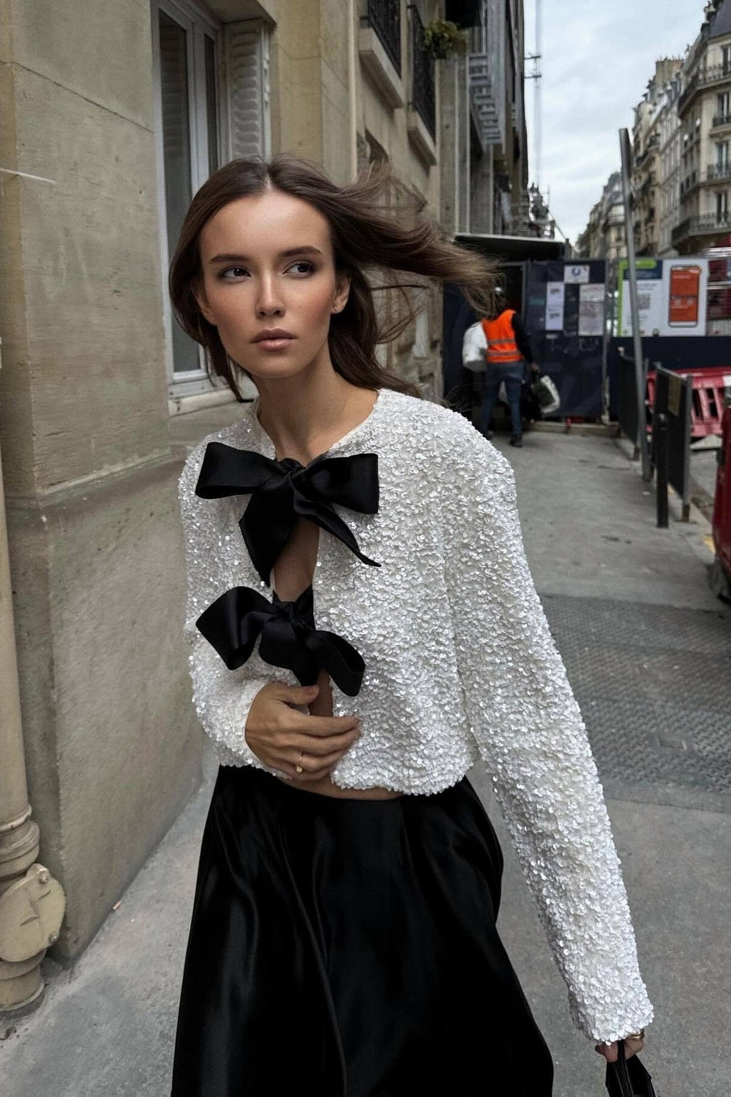 Cara Papyonlu Payet Crop Top