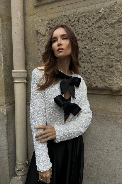 Cara Papyonlu Payet Crop Top