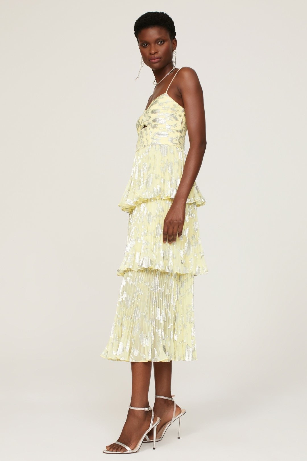 Cara Folyo Baskılı Büzgülü Katlı Midi Elbise