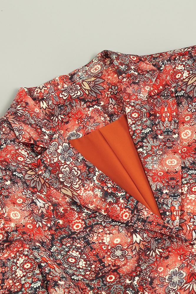 Carlin Baskılı Tüy Kuşaklı Mini Blazer Elbise