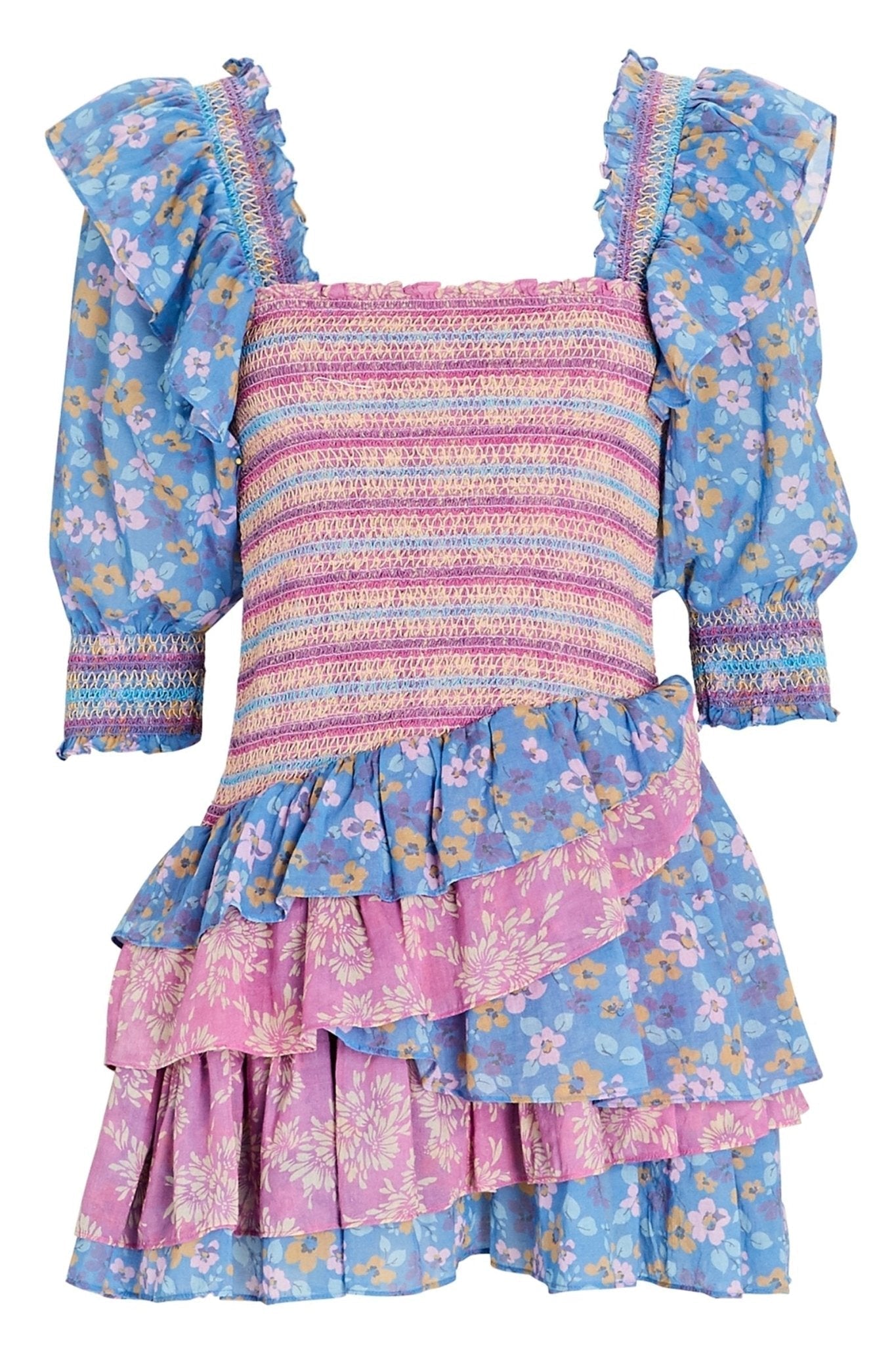 Carlin Baskılı Büzgülü Korsajlı Fırfırlı Mini Elbise