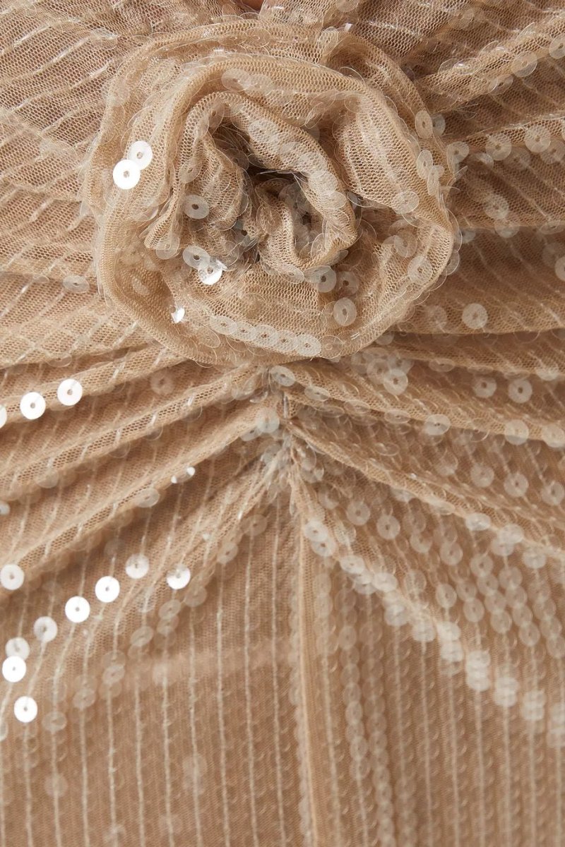 Cathy Çiçek Payetler Midi Elbise