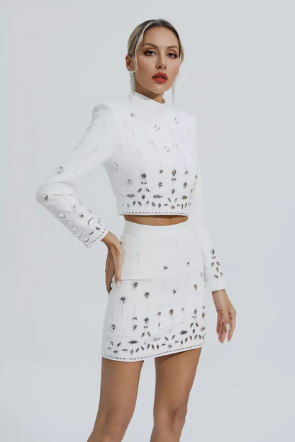 Cecelia Beyaz Kristal Süslemeli Set