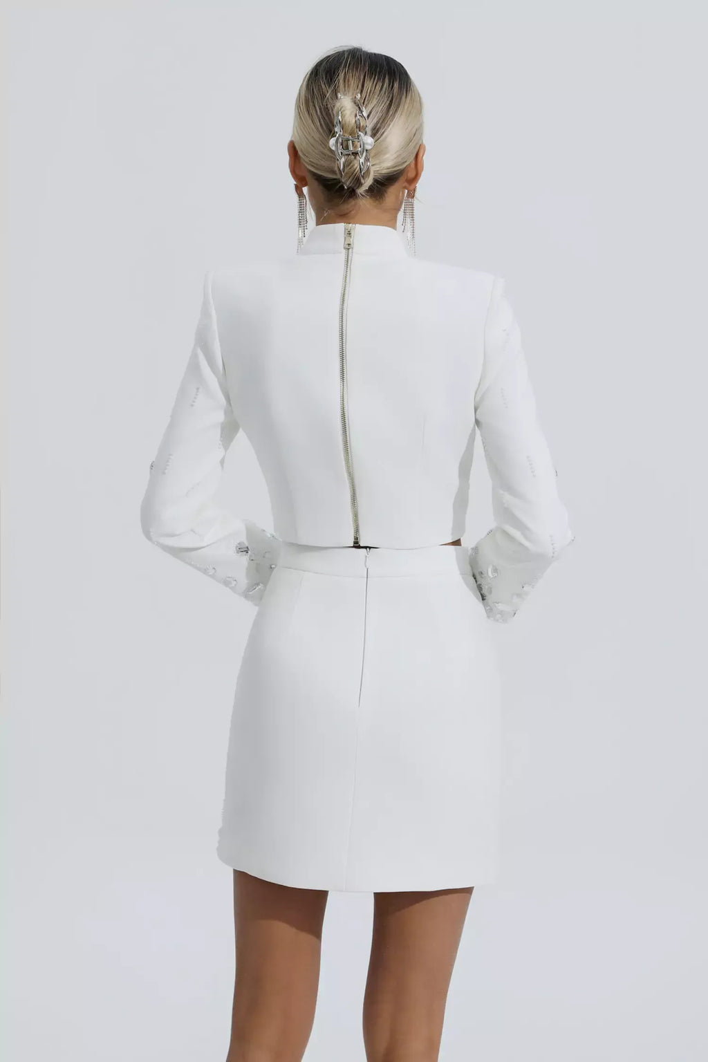 Cecelia Beyaz Kristal Süslemeli Set