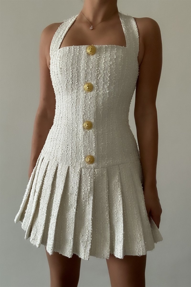 Christine Boyundan Bağlı Tüvit Mini Elbise