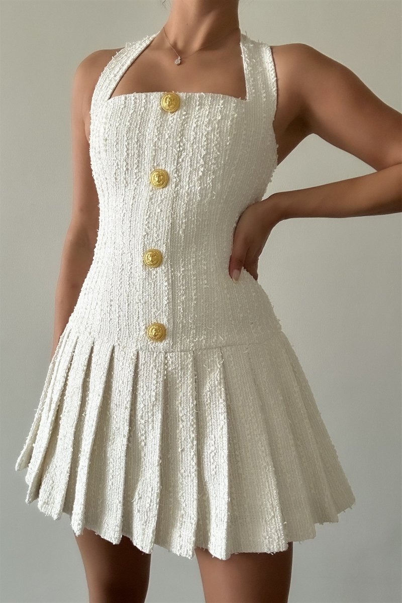 Christine Boyundan Bağlı Tüvit Mini Elbise