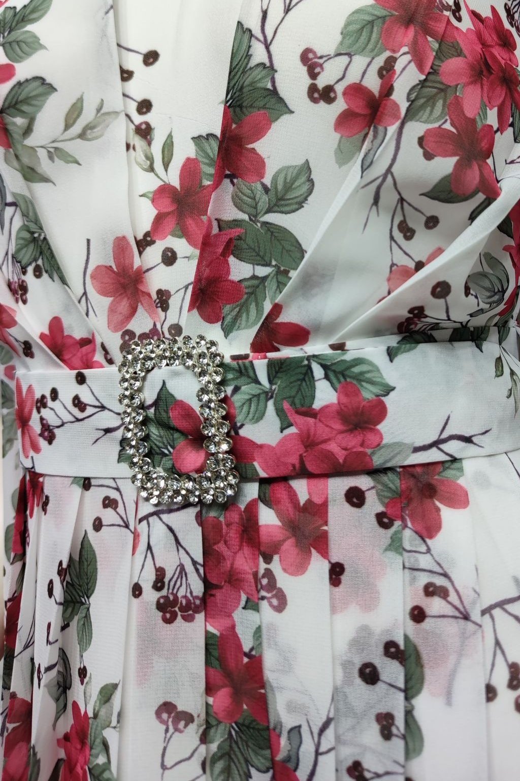 Clara Baskılı Omuzu Açık Kemerli Uzun Elbise