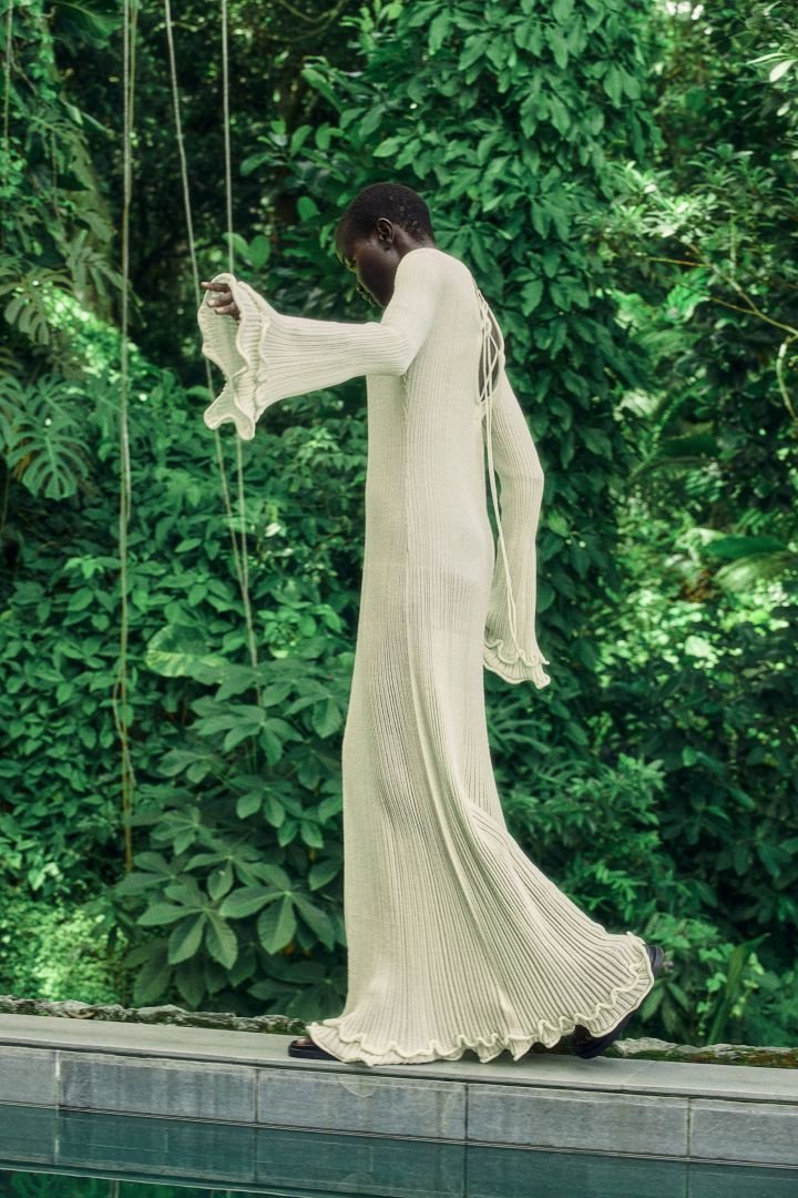 Clara Volanlı Uzun Kol Triko Maxi Elbise