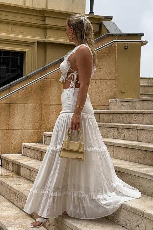 Mercan Danteli Detaylı Camiş Ve Maxi Etek Takım