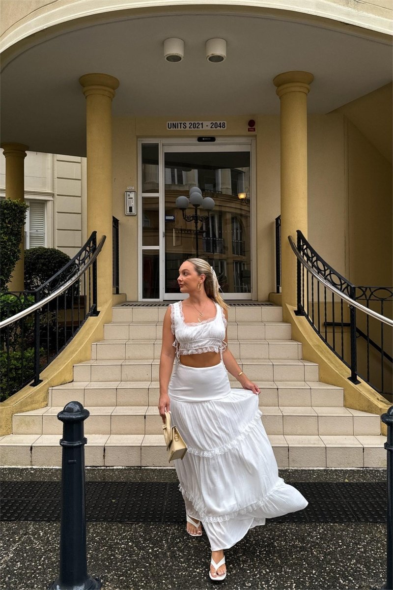 Mercan Danteli Detaylı Camiş Ve Maxi Etek Takım